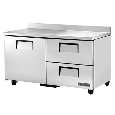 True TWT-60D-2-HC 1 Stainless Steel Door 2 Drawers Each Accommodates Top with Rear Splash Work Top Refrigerator - 115 Volts