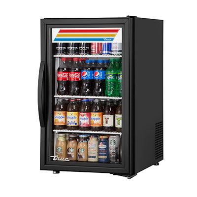 True GDM-06-34-HC~TSL01 Black Aluminum Interior Powder Coated Steel Exterior 1 Low-E Thermal Glass Swing Doors Countertop Refrigerated Merchandiser - 115 Volts