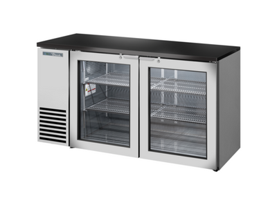 True TBB24-60-2G-Z1-BST-S-1 60.12" W Stainless Steel Two-Section Glass Doors Back Bar Cooler - 115 Volts