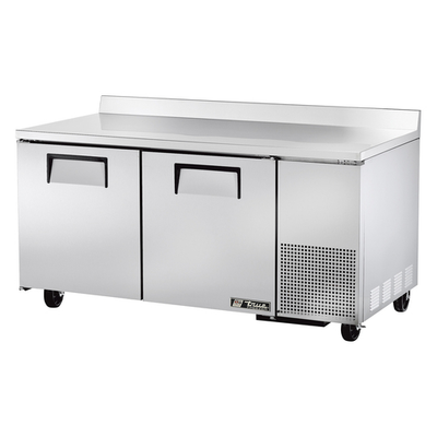 True TWT-67F-HC 67.25" W Aluminum and Stainless Steel Two-Section with Rear Splash Counter Height Deep Work Top Freezer - 115 Volts
