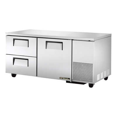 True TUC-67D-2-HC 29.75" H x 67.25" W x 32.25" D 1 Stainless Steel Door Aluminum Interior Deep Undercounter Refrigerator - 115 Volts 1-Ph