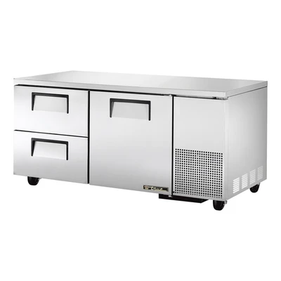 True TUC-67D-2-HC 29.75" H x 67.25" W x 32.25" D 1 Stainless Steel Door Aluminum Interior Deep Undercounter Refrigerator - 115 Volts 1-Ph