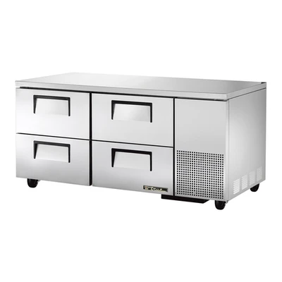 True TUC-67D-4-HC 29.75" H x 67.25" W x 32.25" D 4 Drawers Aluminum Interior Deep Undercounter Refrigerator - 115 Volts 1-Ph