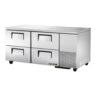 True TUC-67D-4-HC 29.75" H x 67.25" W x 32.25" D 4 Drawers Aluminum Interior Deep Undercounter Refrigerator - 115 Volts 1-Ph