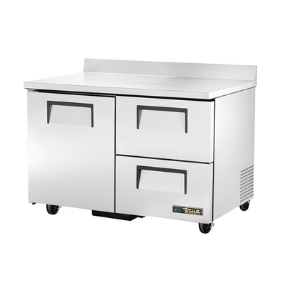 True TWT-48D-2-HC1 Stainless Steel Door 2 Drawers Each Accommodates Top with Rear Splash Work Top Refrigerator - 115 Volts