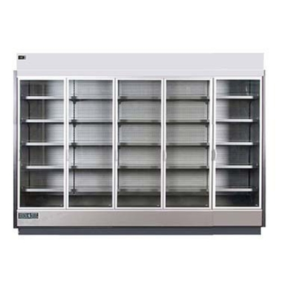 MVP Group KGV-MR-5-S 123.1"W x 32.63"D x 87.8"H Gray and Silver 5 Section Hydra-Kool High Volume Refrigerated Merchandiser