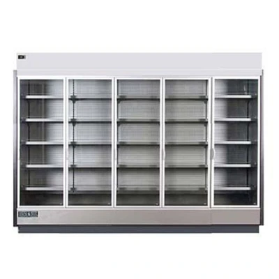 MVP Group KGV-MR-5-S 123.1"W x 32.63"D x 87.8"H Gray and Silver 5 Section Hydra-Kool High Volume Refrigerated Merchandiser