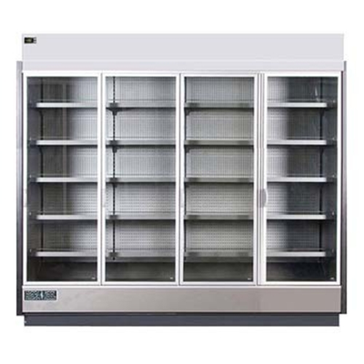 MVP Group KGV-MR-4-S 99.3"W x 32.63"D x 87.8"H Gray and Silver 4 Section Hydra-Kool High Volume Refrigerated Merchandiser