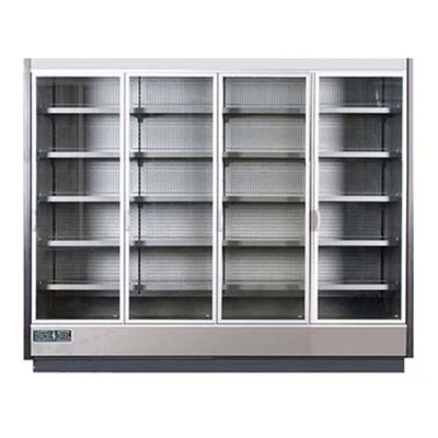 MVP Group KGV-MR-4-R 99.3"W x 31.5"D x 77.75"H Gray and Silver 4 Section Hydra-Kool High Volume Refrigerated Merchandiser