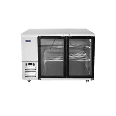 Atosa MBB59GGR 57.8&quot; W Stainless Steel 2-Section Glass Door Back Bar Cooler - 115 Volts
