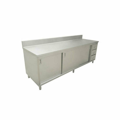 Omcan USA 43485 72&quot; W x 24&quot; D x 36&quot; H Stainless Steel 16 Gauge Enclosed Cabinet Base with Sliding Door Work Table