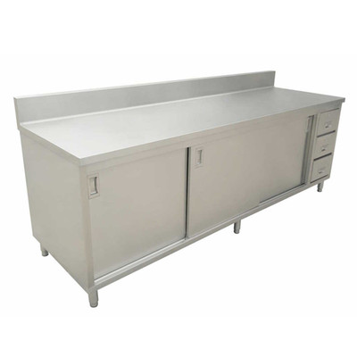 Omcan USA 43485 72" W x 24" D x 36" H Stainless Steel 16 Gauge Enclosed Cabinet Base with Sliding Door Work Table