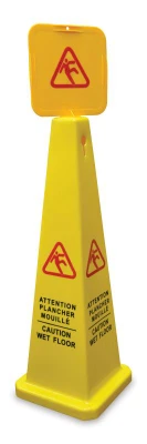 Omcan USA 24417 4-Sided Cone Yellow Wet Floor Caution Sign
