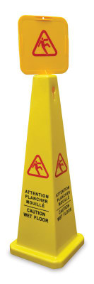Omcan USA 24417 4-Sided Cone Yellow Wet Floor Caution Sign