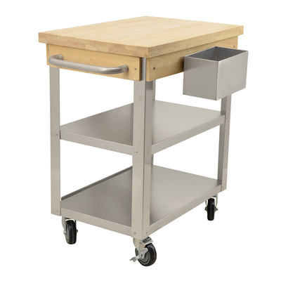 Omcan USA 41516 30" x 20" Solid Maple Wood Top Mobile Prep Cart