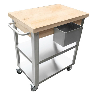 Omcan USA 41516 30" x 20" Solid Maple Wood Top Mobile Prep Cart