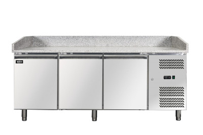 Omcan USA 41145 79.7" W 3 Doors Refrigerated Pizza Prep Table - 110 Volts 1-Ph