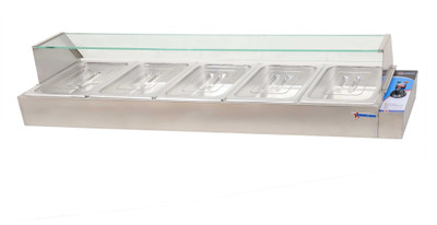 Omcan USA 43055 56.5"W x 13.78"D x 12.4"H Stainless Steel Countertop Bain Marie - 110 Volts 1-Ph