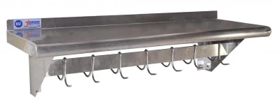 Omcan USA 31852 12" x 48" Stainless Steel Wall Mounted with Pot Rack and 9 Hooks Shelf
