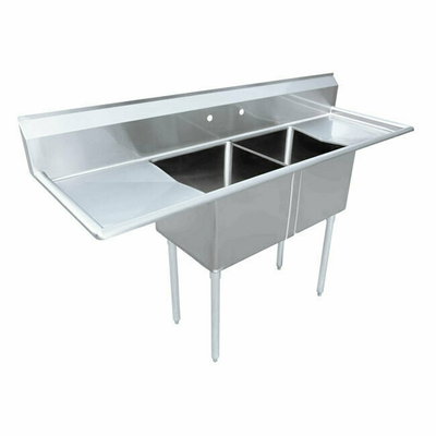 Omcan USA 43767 72" W Stainless Steel 18 Gauge Two Compartment with Drainboards Pot Sink