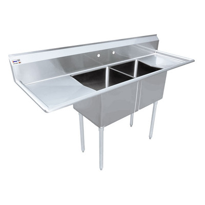 Omcan USA 43767 72" W Stainless Steel 18 Gauge Two Compartment with Drainboards Pot Sink