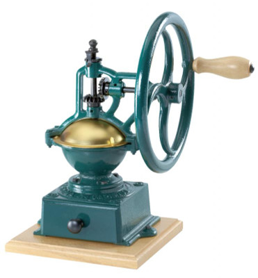 Omcan USA 43681 0.22 Lb. Hopper Capacity Teal Finish Beech Wood and Cast Iron Construction Manual TRE SPADE Coffee Grinder