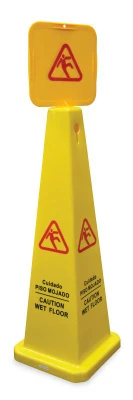 Omcan USA 24416 4-Sided Yellow Caution Wet Floor Cone Sign