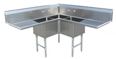 Omcan USA 43073 Stainless Steel 8" Center Faucet Holes Left and Right Drain Board Space Saver Sink