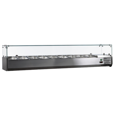 Omcan USA 46680 47.2&quot; W Countertop Refrigerated Topping Rail with Glass Sneeze Guard -120 Volts