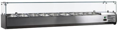 Omcan USA 46680 47.2" W Countertop Refrigerated Topping Rail with Glass Sneeze Guard -120 Volts
