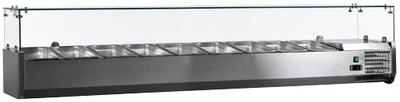 Omcan USA 46680 47.2" W Countertop Refrigerated Topping Rail with Glass Sneeze Guard -120 Volts