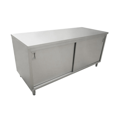 Omcan USA 44188 72" W x 24" D 430 Stainless Steel 16 Gauge Cabinet Base with Sliding Doors Work Table
