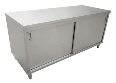 Omcan USA 44188 72" W x 24" D 430 Stainless Steel 16 Gauge Cabinet Base with Sliding Doors Work Table