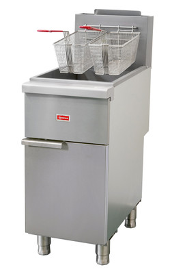 Omcan USA 48305 15.5" W Stainless Steel Floor Model Natural Gas Fryer - 90,000 BTU