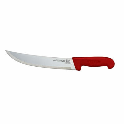 Omcan USA 12220 10" Stainless Steel Red Handle Curved Blade Steak Knife
