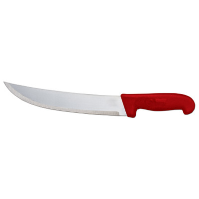 Omcan USA 12220 10" Stainless Steel Red Handle Curved Blade Steak Knife