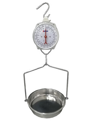Omcan USA 43827 22 Lbs. Chrome Finished Head with Stainless Steel Pan Mechanical Hanging Dial Scale