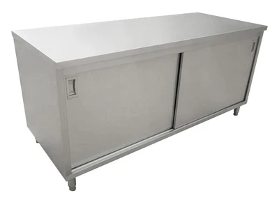 Omcan USA 44186 48" W x 24" D 430 Stainless Steel 16 Gauge Cabinet Base with Sliding Doors Work Table