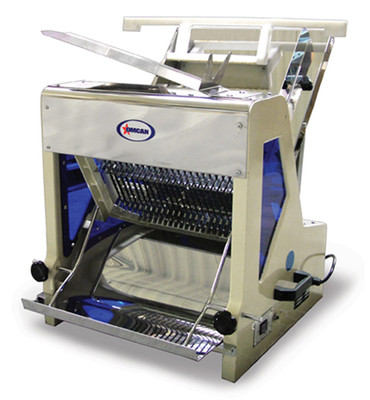 Omcan USA 44250 15" W x 6" H Maximum Loaf Size 0.44 Slice Thickness Countertop Bread Slicer - 0.25 HP