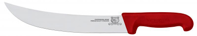 Omcan USA 23884 10" Stainless Steel Red Handle Curved Steak Knife
