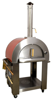 Omcan USA 48113 Red Enamel Coated Stainless Steel Wedge Wood Burning Oven