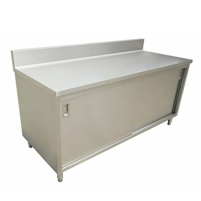 Omcan USA 43481 60" W x 24" D x 36" H Stainless Steel 16 Gauge Enclosed Cabinet Base with Sliding Door Work Table