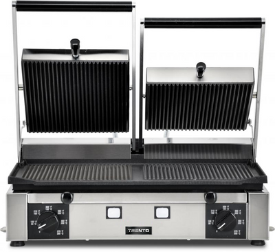 Omcan USA 11378 10" x 19" Grooved Top and Bottom Dual Elite Series Sandwich Grill - 220 Volts