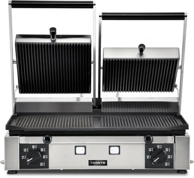 Omcan USA 11378 10" x 19" Grooved Top and Bottom Dual Elite Series Sandwich Grill - 220 Volts