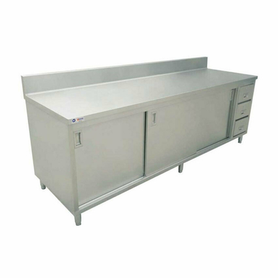 Omcan USA 45286 72&quot; W x 30&quot; D 430 Stainless Steel 16 Gauge Cabinet Base with Sliding Doors Work Table