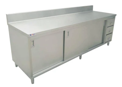 Omcan USA 45286 72" W x 30" D 430 Stainless Steel 16 Gauge Cabinet Base with Sliding Doors Work Table