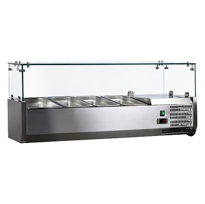 Omcan USA 46679 47.2&quot; W Countertop Refrigerated Topping Rail with Glass Sneeze Guard -120 Volts