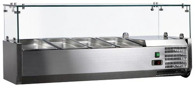 Omcan USA 46679 47.2" W Countertop Refrigerated Topping Rail with Glass Sneeze Guard -120 Volts