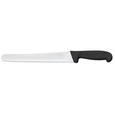 Omcan USA 12452 10" Black Handle Wave Edge Blade Curved Slicing Knife