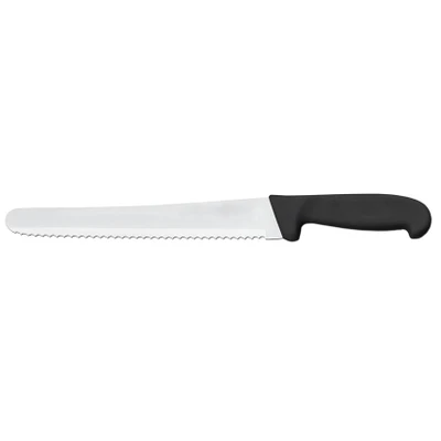 Omcan USA 12452 10" Black Handle Wave Edge Blade Curved Slicing Knife